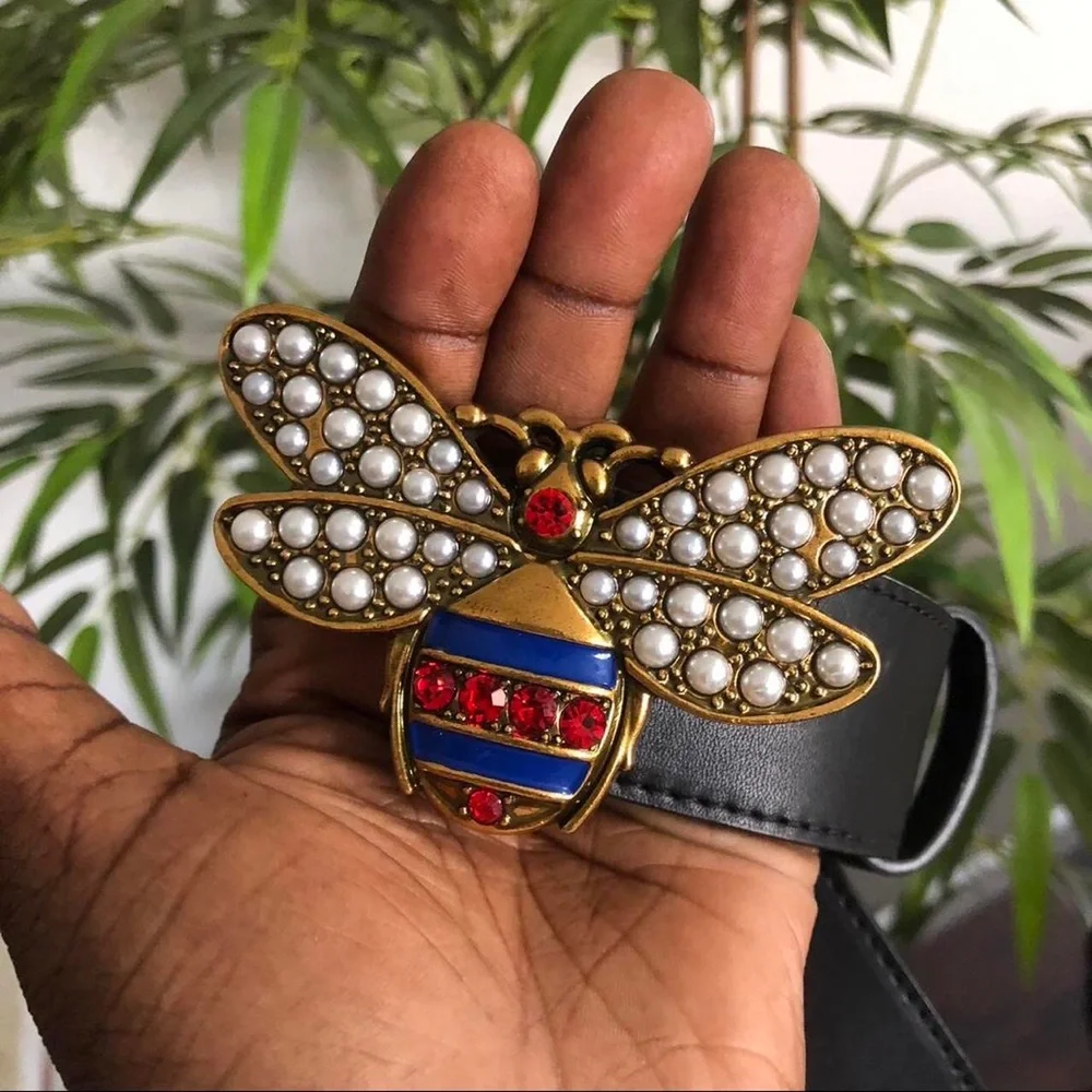Gucci Queen Margaret Bee Black Leather Belt Size 115